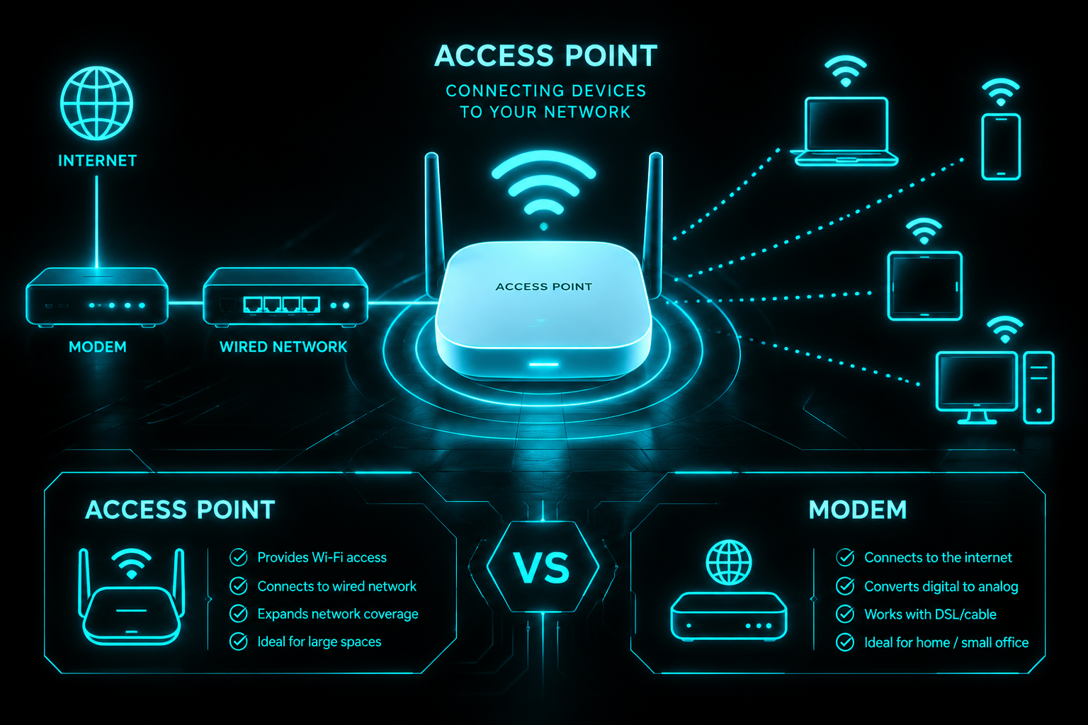اکسس پوینت چیست و چه کاربردی دارد؟ + تفاوت Access Point با مودم